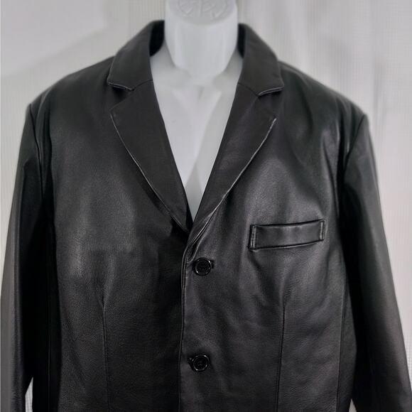 EXCELLED! LUXURIOUS BLACK GENUINE LEATHER TAILORED FREES JACKET, BLAZER! SZ M - Picture 4 of 11